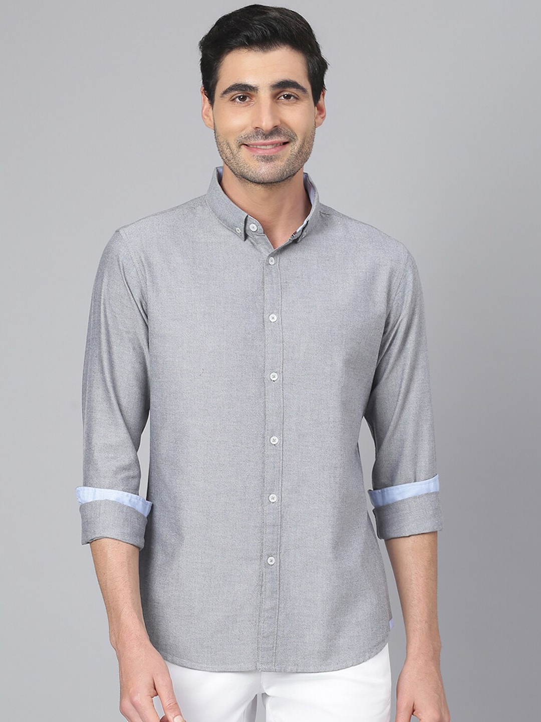

Dennis Lingo Men Grey Comfort Slim Fit Cotton Casual Shirt