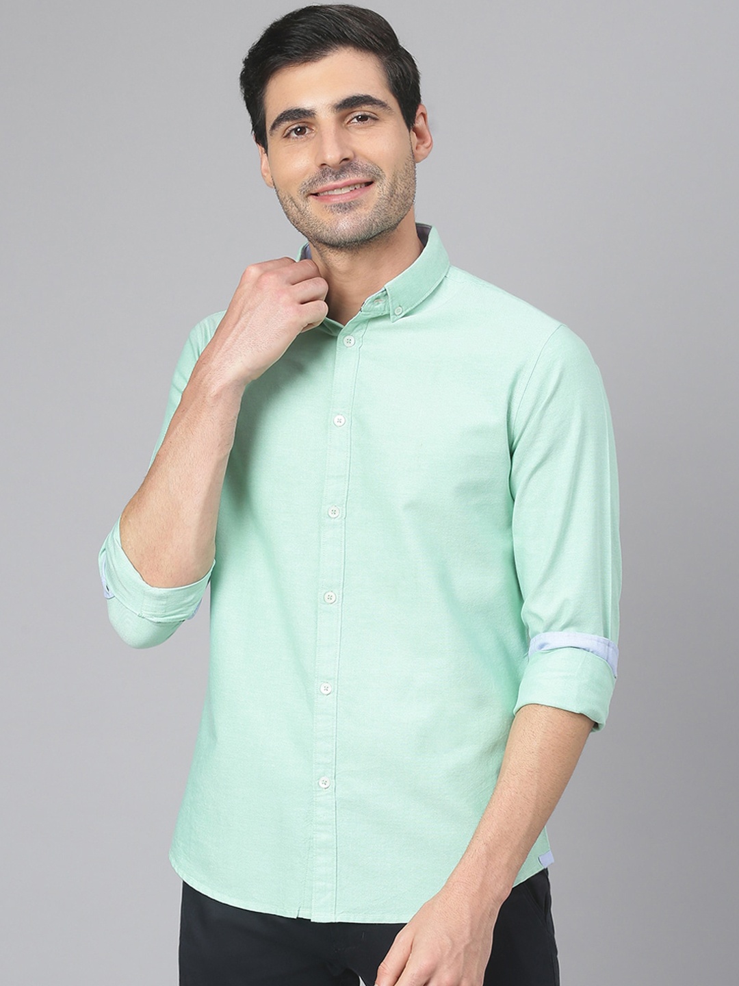 

Dennis Lingo Men Mint Green Comfort Slim Fit Cotton Casual Shirt