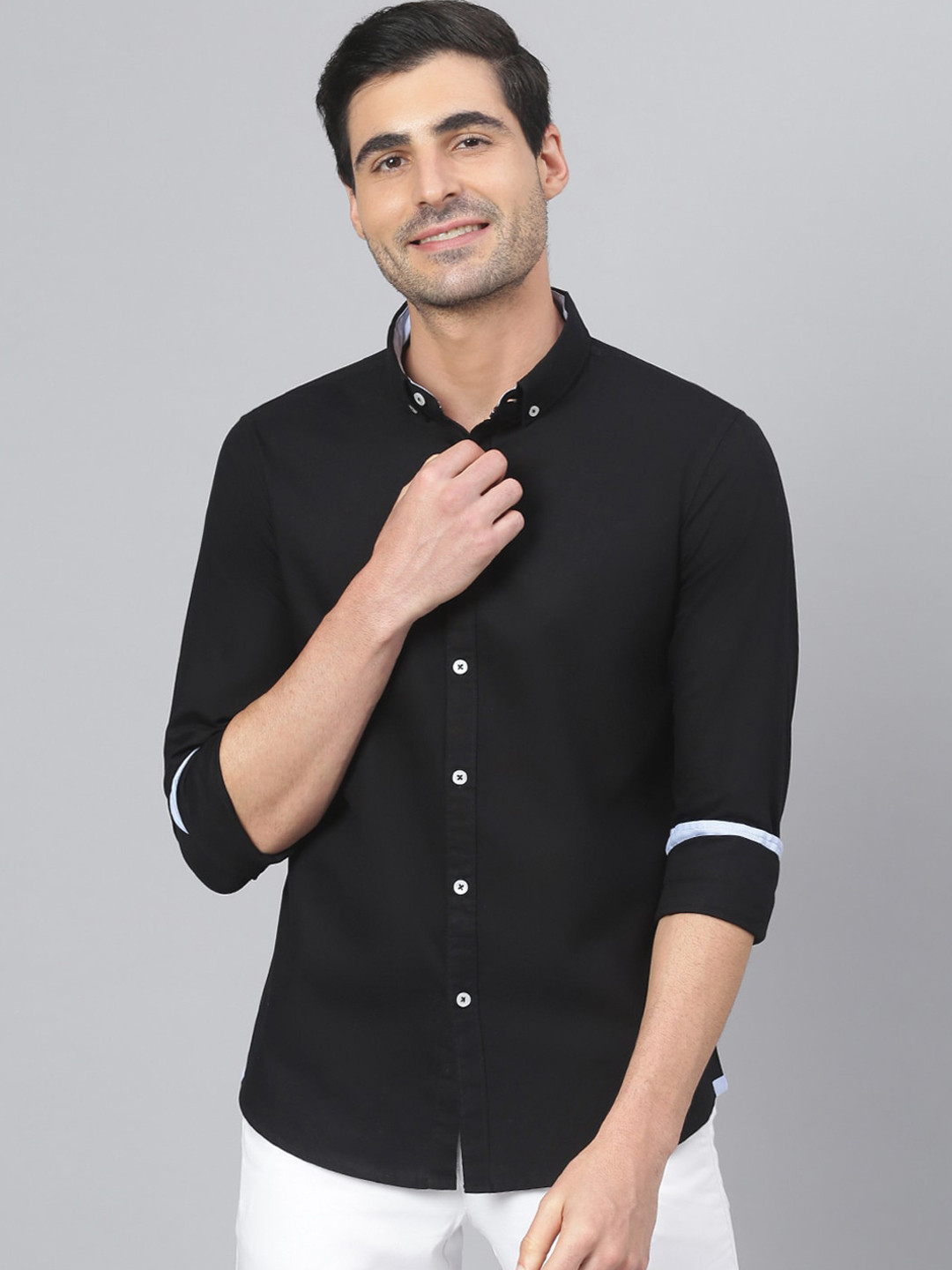 

Dennis Lingo Men Black Comfort Slim Fit Cotton Casual Shirt
