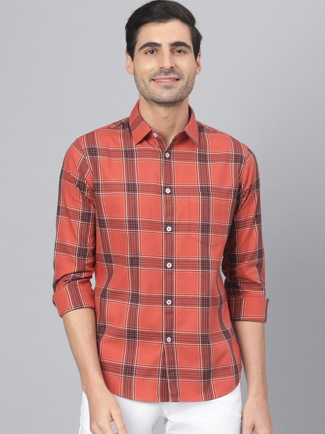 

Dennis Lingo Men Comfort Slim Fit Checked Cotton Casual Shirt, Red