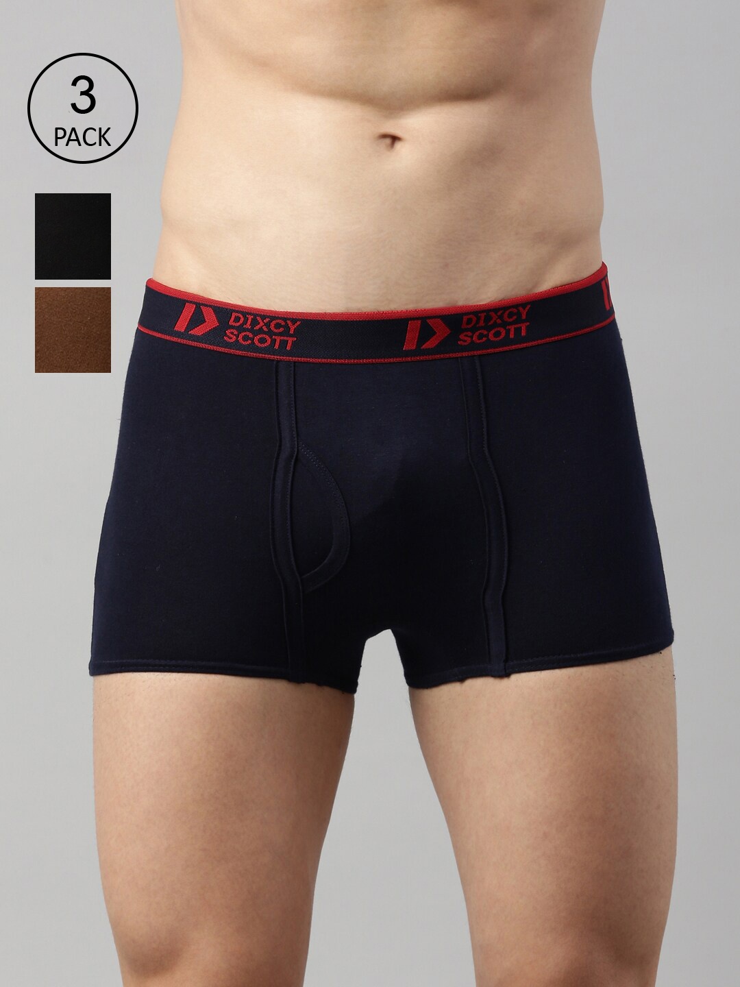

DIXCY SCOTT Men Pack of 3 Solid Cotton Trunks, Blue