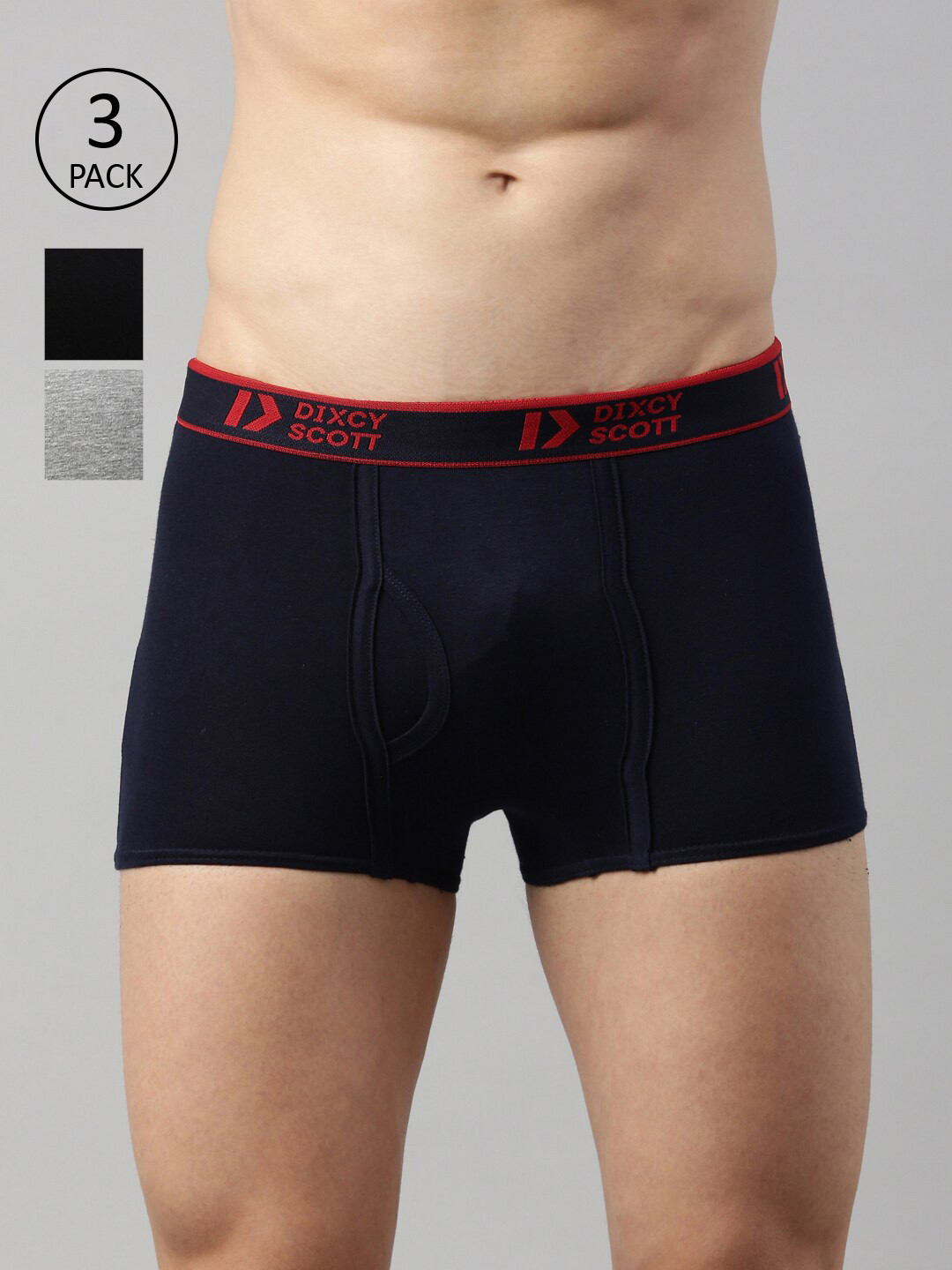

DIXCY SCOTT Men Pack Of 3 Solid Pure Cotton Trunk, Black
