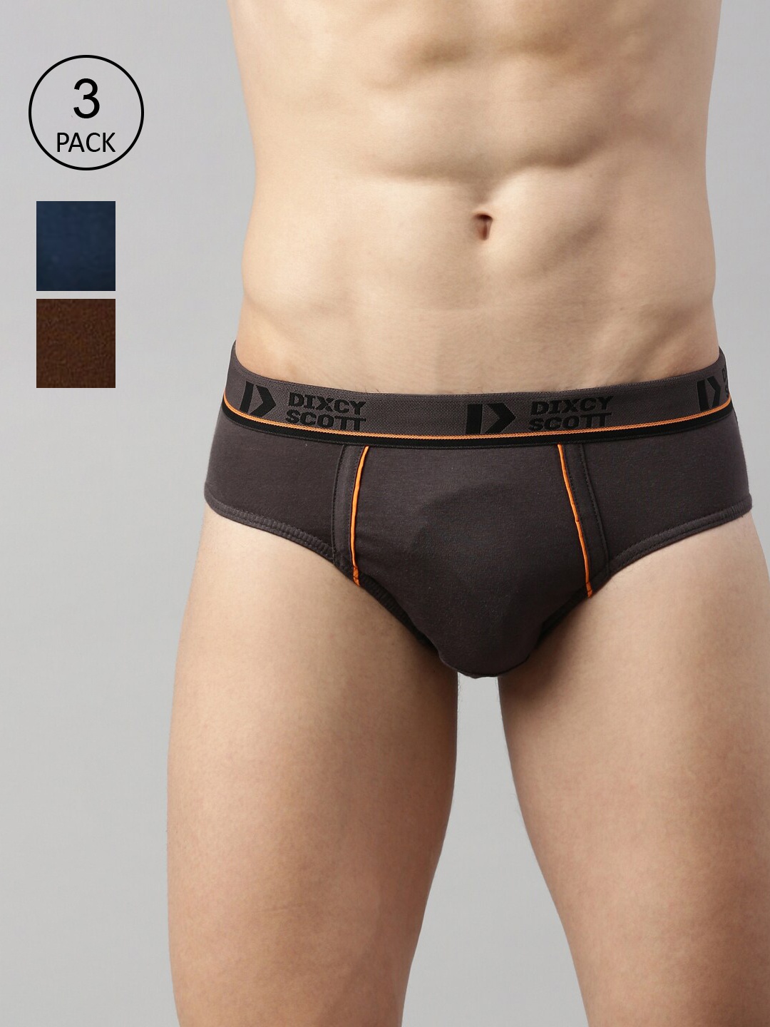 

DIXCY SCOTT Men Pack Of 3 Grey & Brown Solid Cotton Basic Briefs