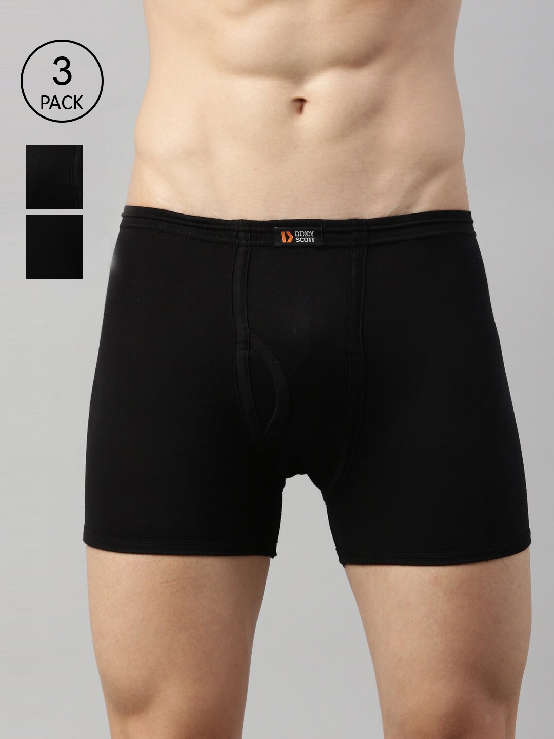 

DIXCY SCOTT Men Pack Of 3 Solid Cotton Trunks, Black
