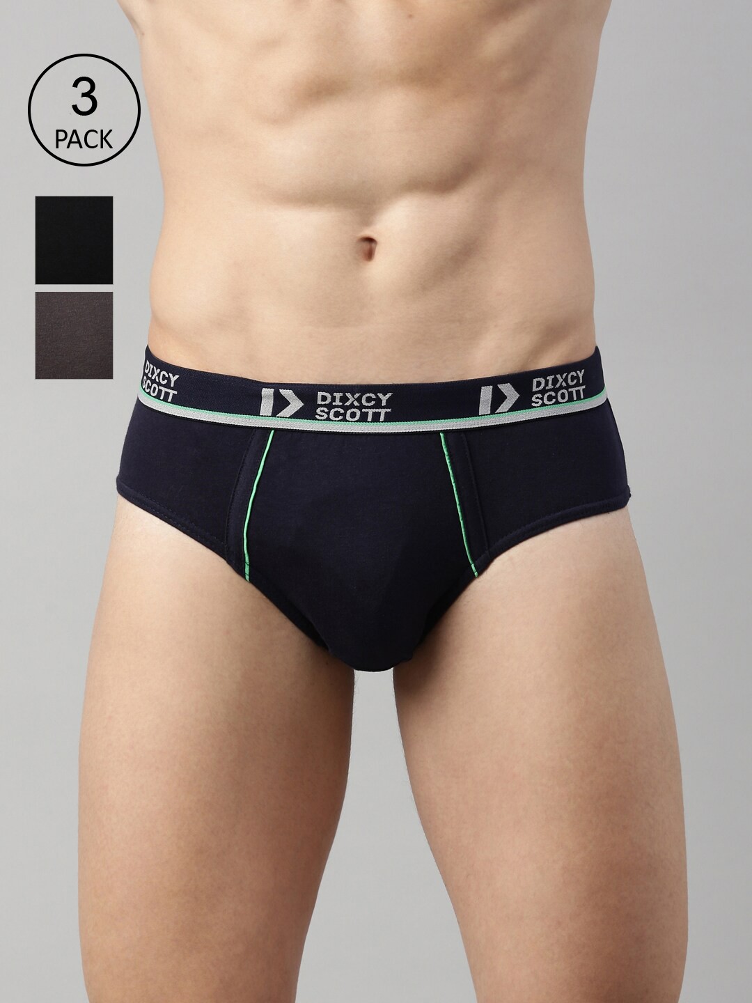 

DIXCY SCOTT Men Pack Of 3 Solid Antibacterial Cotton Basic Briefs, Navy blue