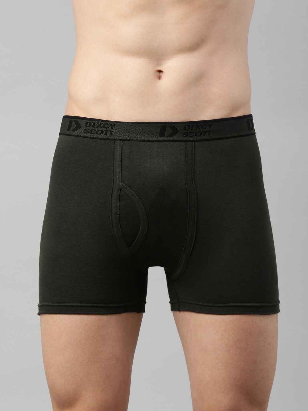 

DIXCY SCOTT Men Olive Green Solid Pure Cotton Comfort Fit Trunks