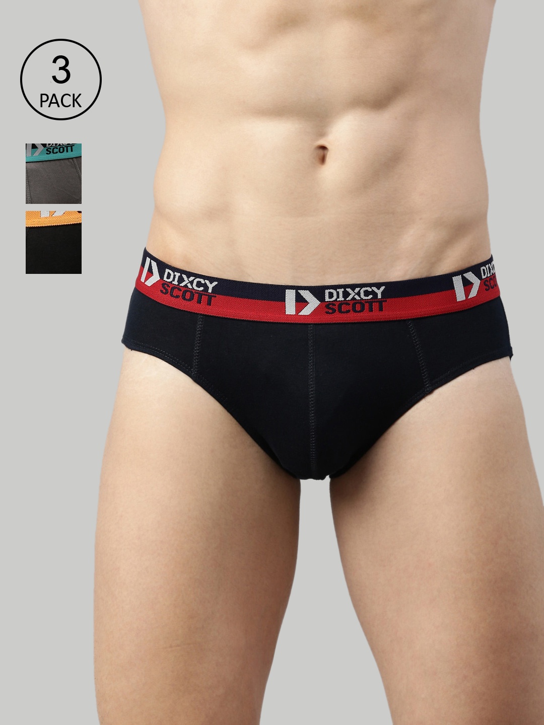 

DIXCY SCOTT Men Pack Of 3 Solid Cotton Basic Briefs DSO-MOVE BRIEF-P3, Black