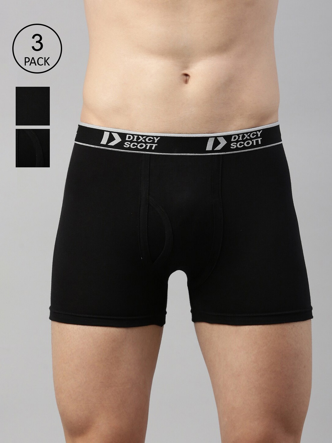 

DIXCY SCOTT Men Pack Of 3 Black Solid Cotton Trunk