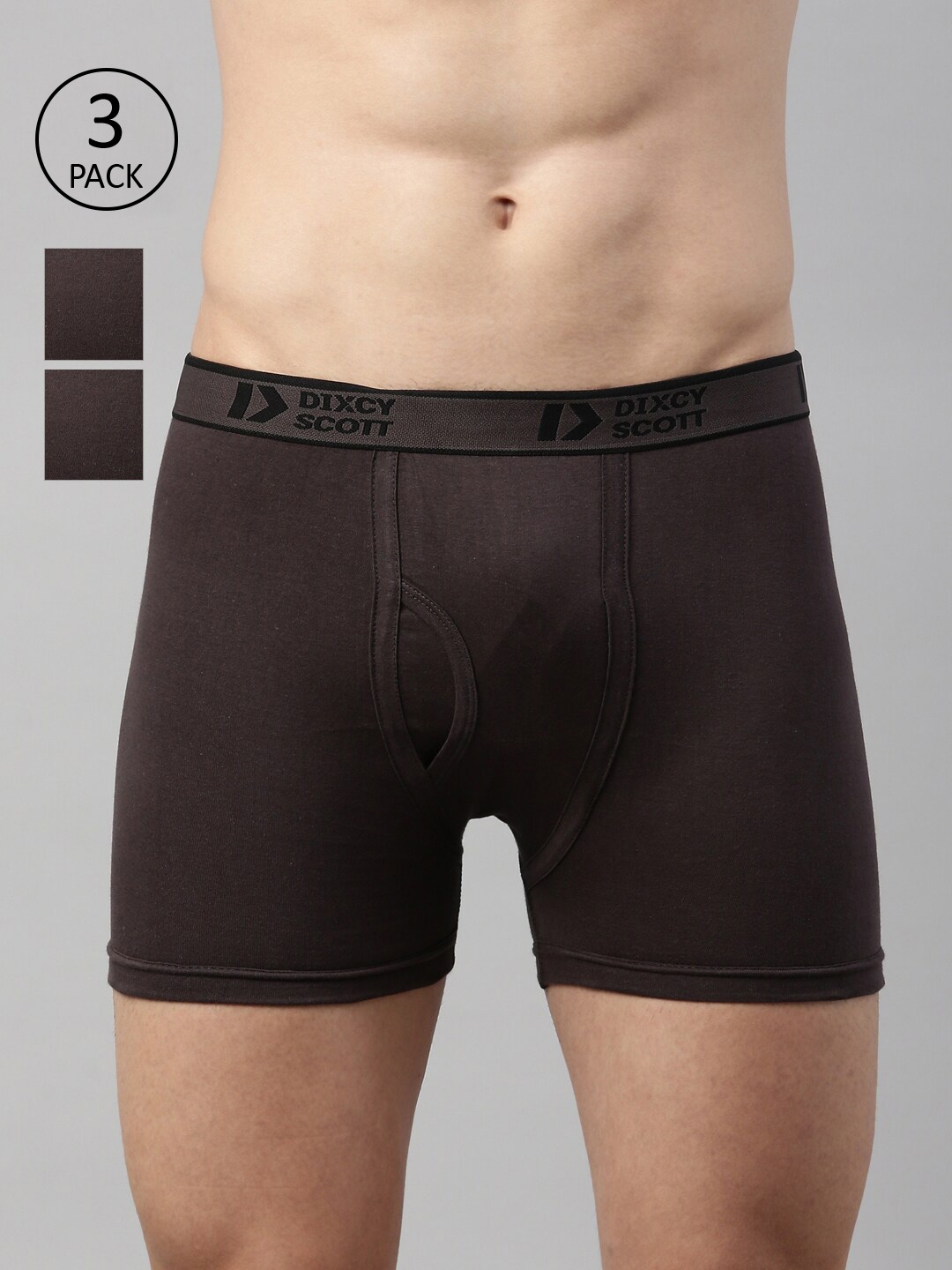 

DIXCY SCOTT Men Dark Grey Pack Of 3 Solid 100% Combed Cotton Trunks