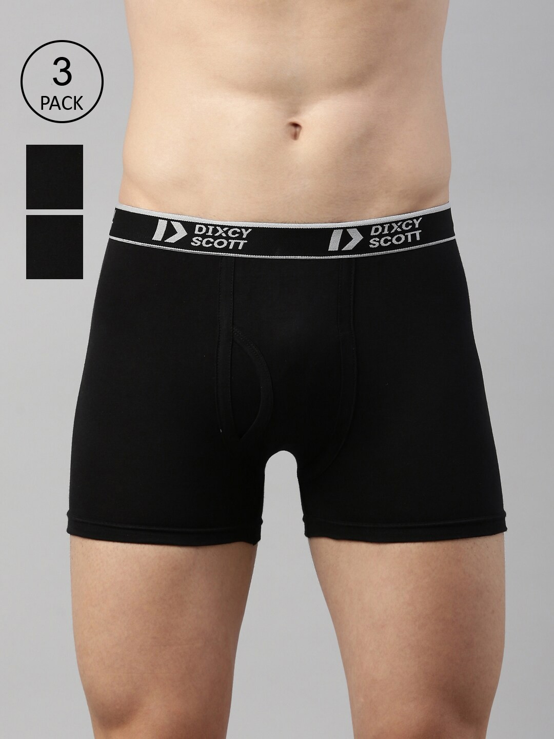 

DIXCY SCOTT Men Pack Of 3 Black Solid Cotton Trunks