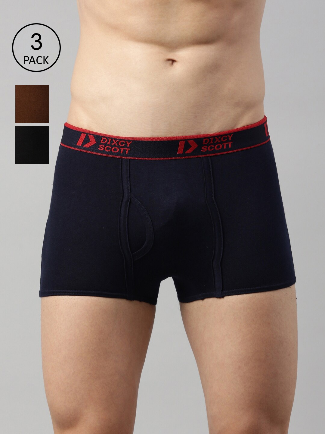 

DIXCY SCOTT Men Pack Of 3 Solid Pure Cotton Trunks DSO-SWISH TRUNK-P3, Navy blue