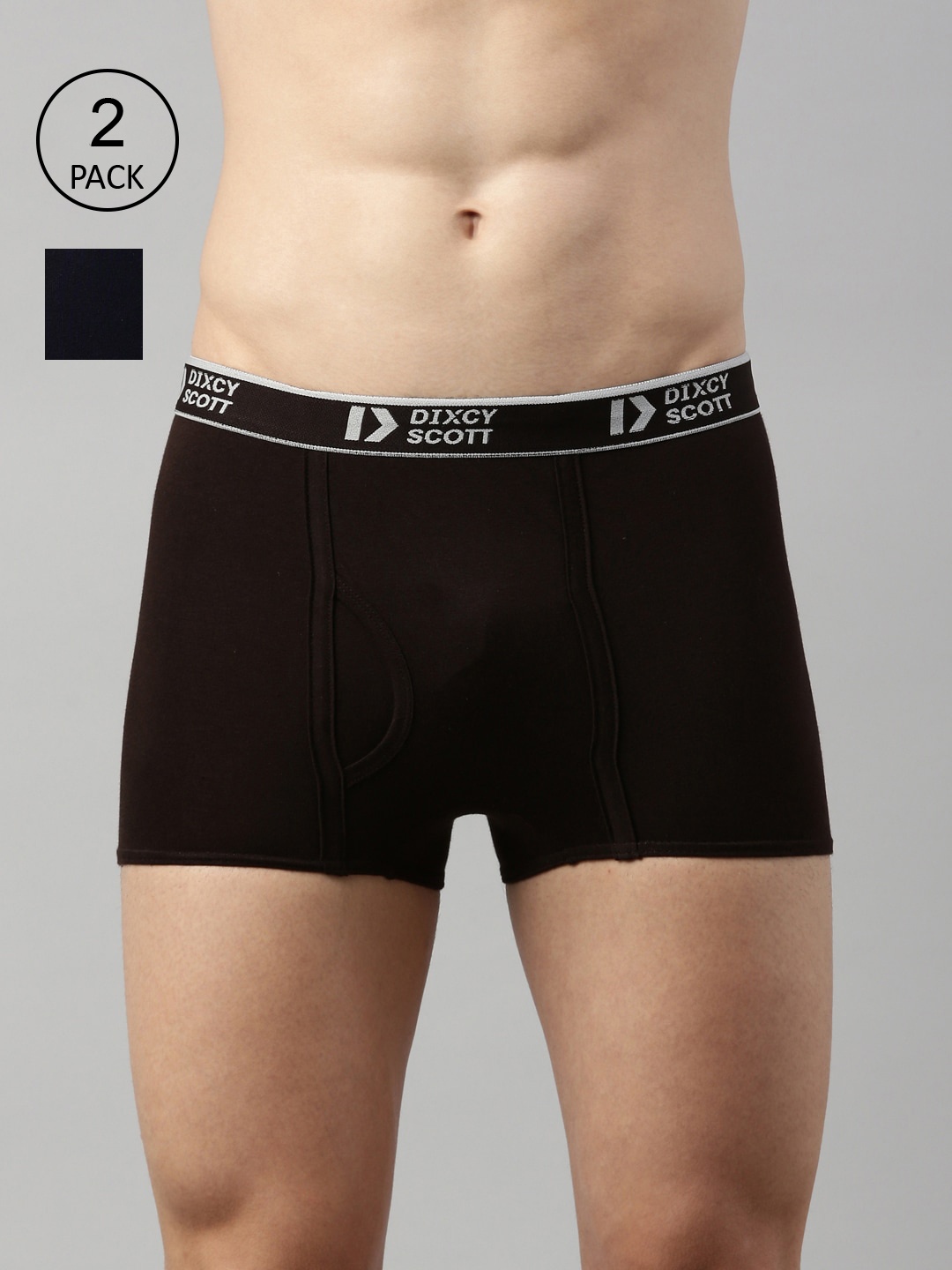 

DIXCY SCOTT Men Pack Of 2 Coffee Brown & Navy Blue Solid Trunks DSO-SWISH TRUNK-P2