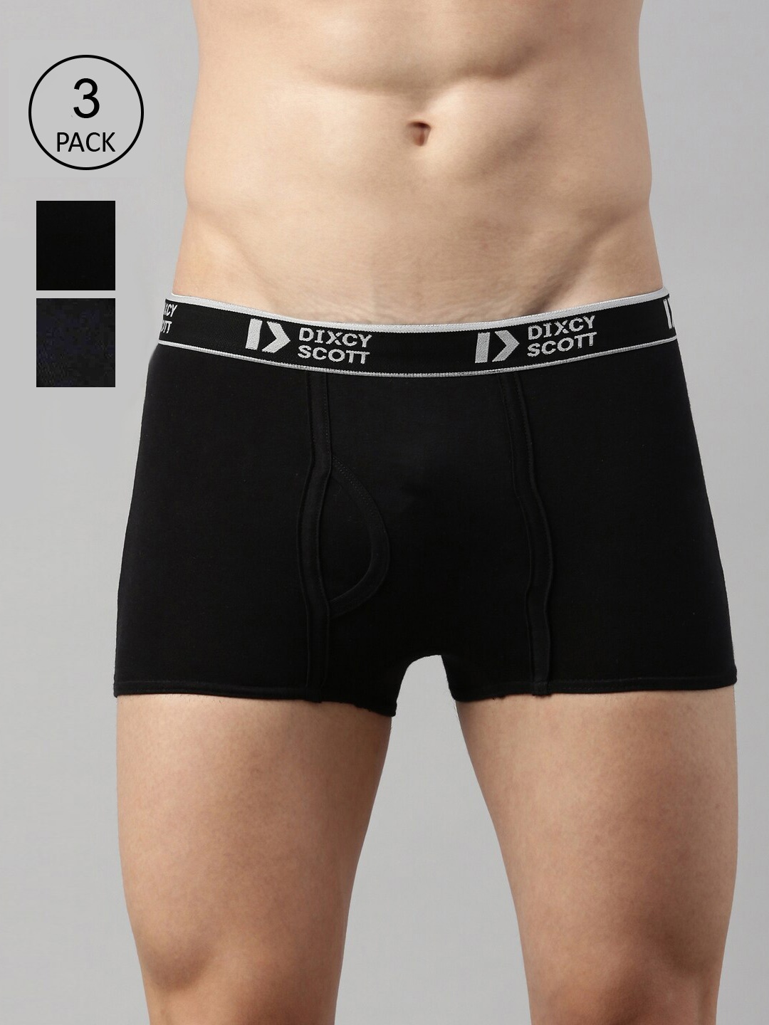 

DIXCY SCOTT Men Pack Of 3 Solid Pure Cotton Trunks, Black