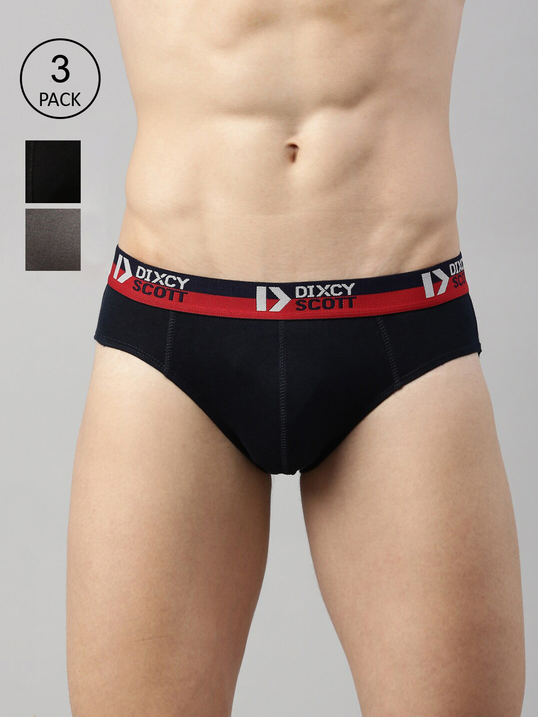 

DIXCY SCOTT Men Black & Grey Pack Of 3 Solid Pure Cotton Basic Briefs DSO-MOVE BRIEF-P3, Blue