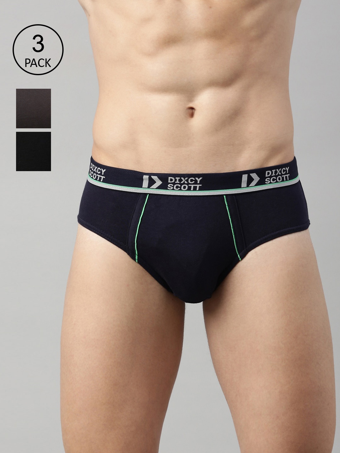 

DIXCY SCOTT Men Pack of 3 Solid Pure Cotton Hipster Briefs DSO-REPLAY BRIEF-P3, Black