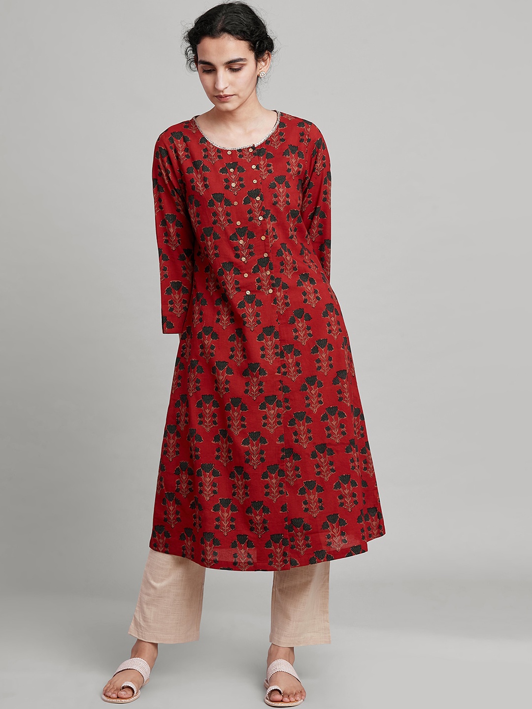 W The Folksong Collection Women Red Floral Printed Kurta