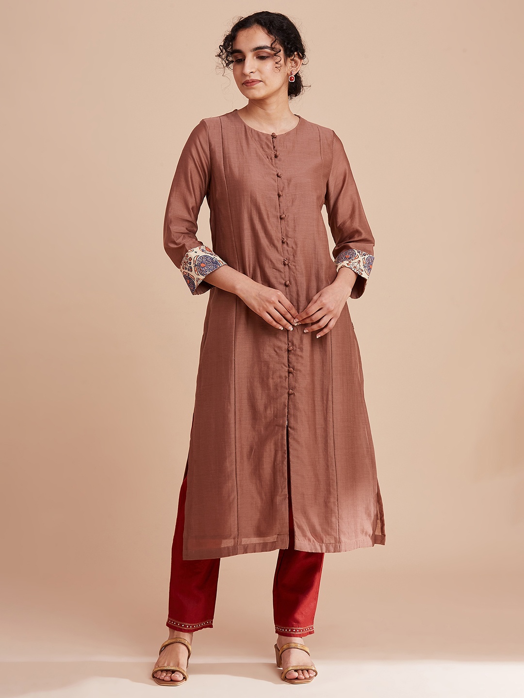 

W The Folksong Collection Women Beige Cotton Silk Kurta