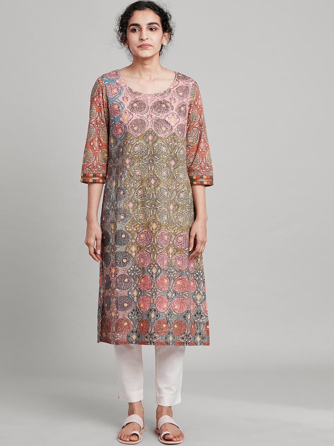 

W The Folksong Collection Women Brown Brown Abstract Printed Kurta