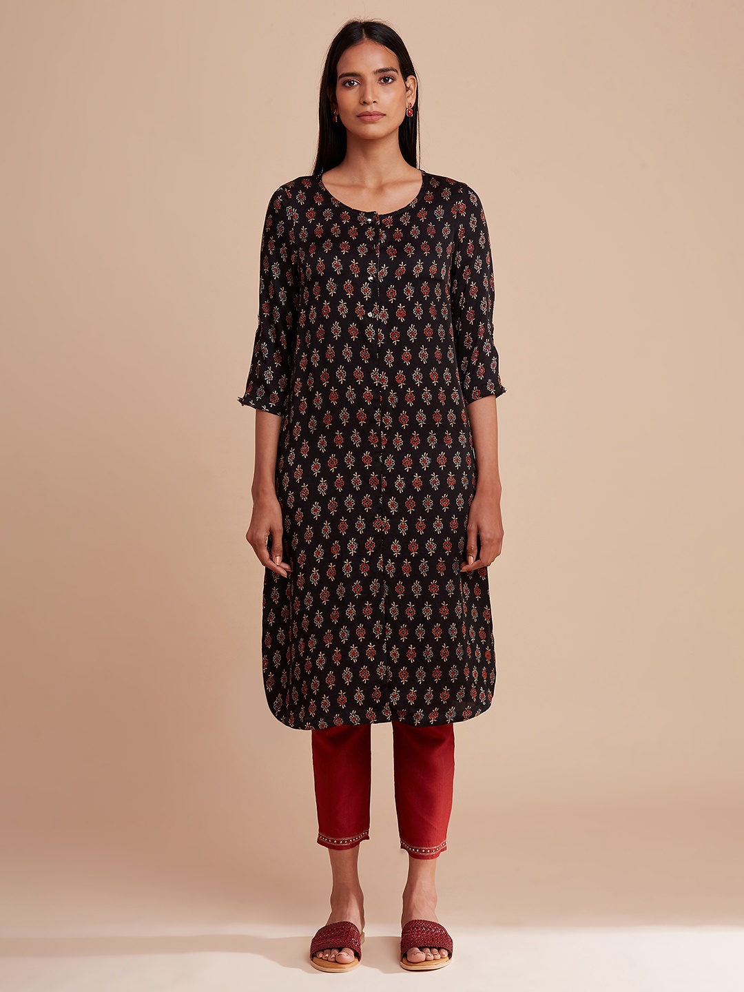 

W The Folksong Collection Women Brown & Red Ethnic Motifs Printed Kurta