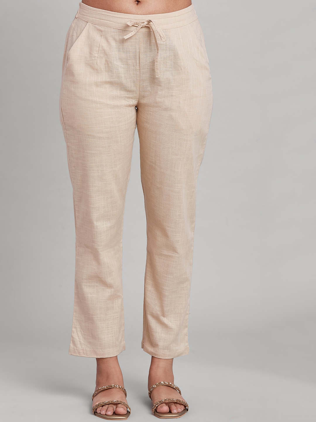 

W The Folksong Collection Women Beige Solid Trousers