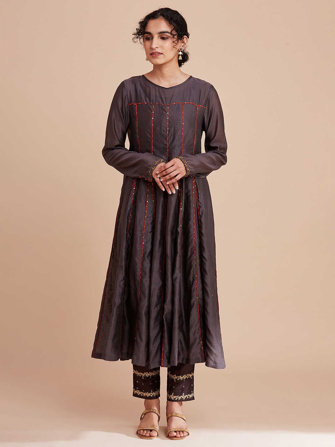 

W The Folksong Collection Women Grey Anarkali Kurta