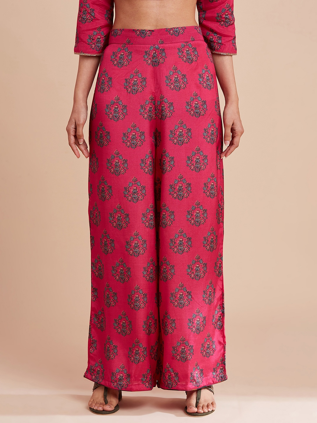 

W The Folksong Collection Women Red Ethnic Motifs Printed Trousers