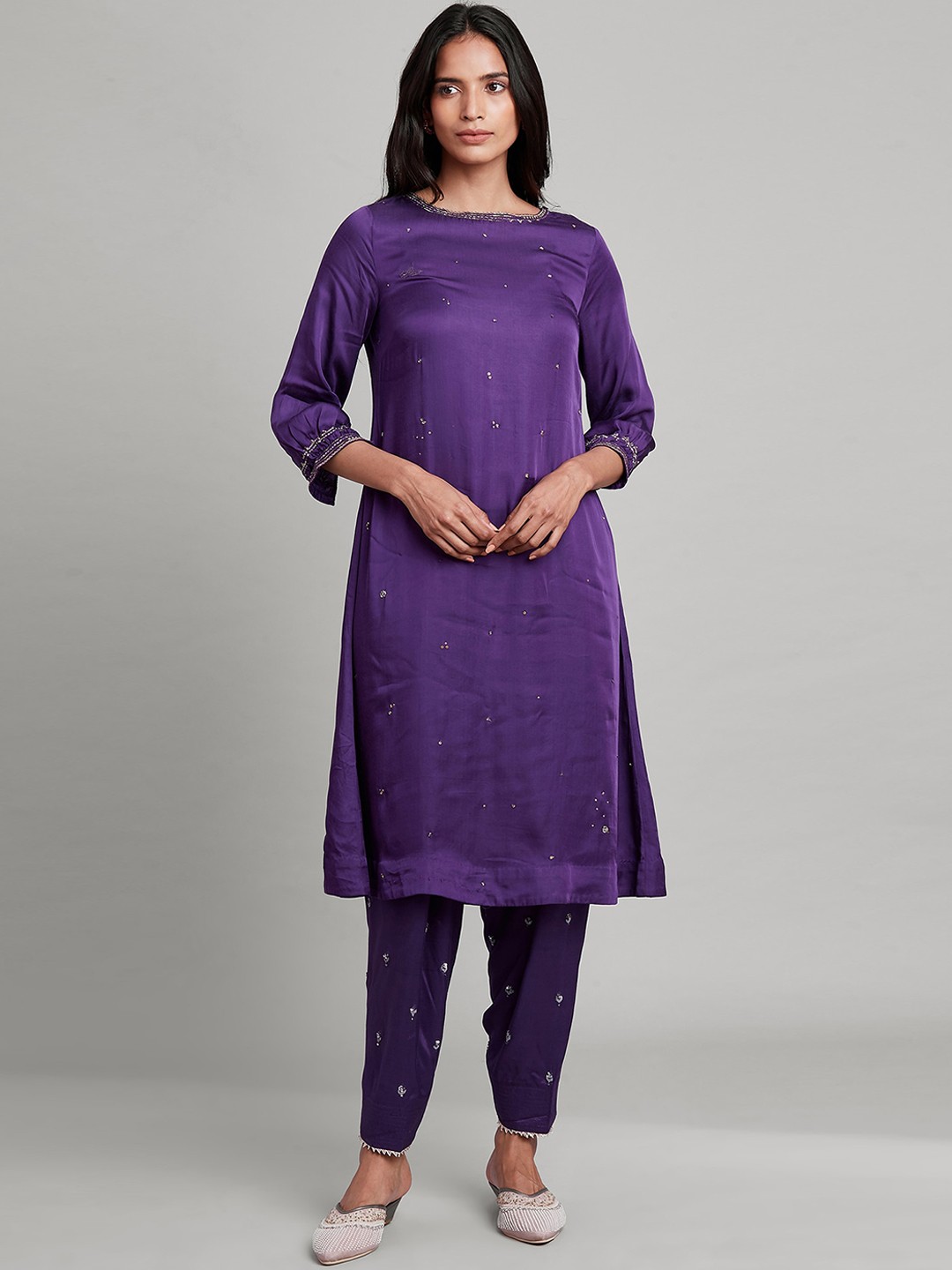 

W The Folksong Collection Women Purple A-Line Kurta