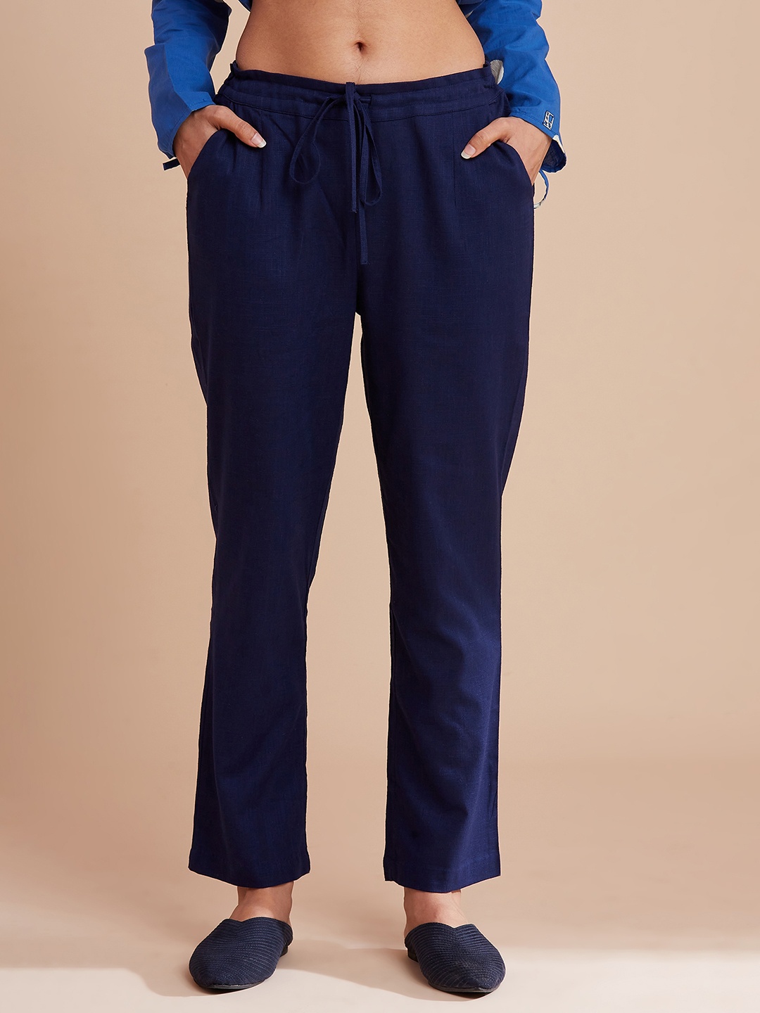 

W The Folksong Collection Women Blue Pure Cotton Trousers