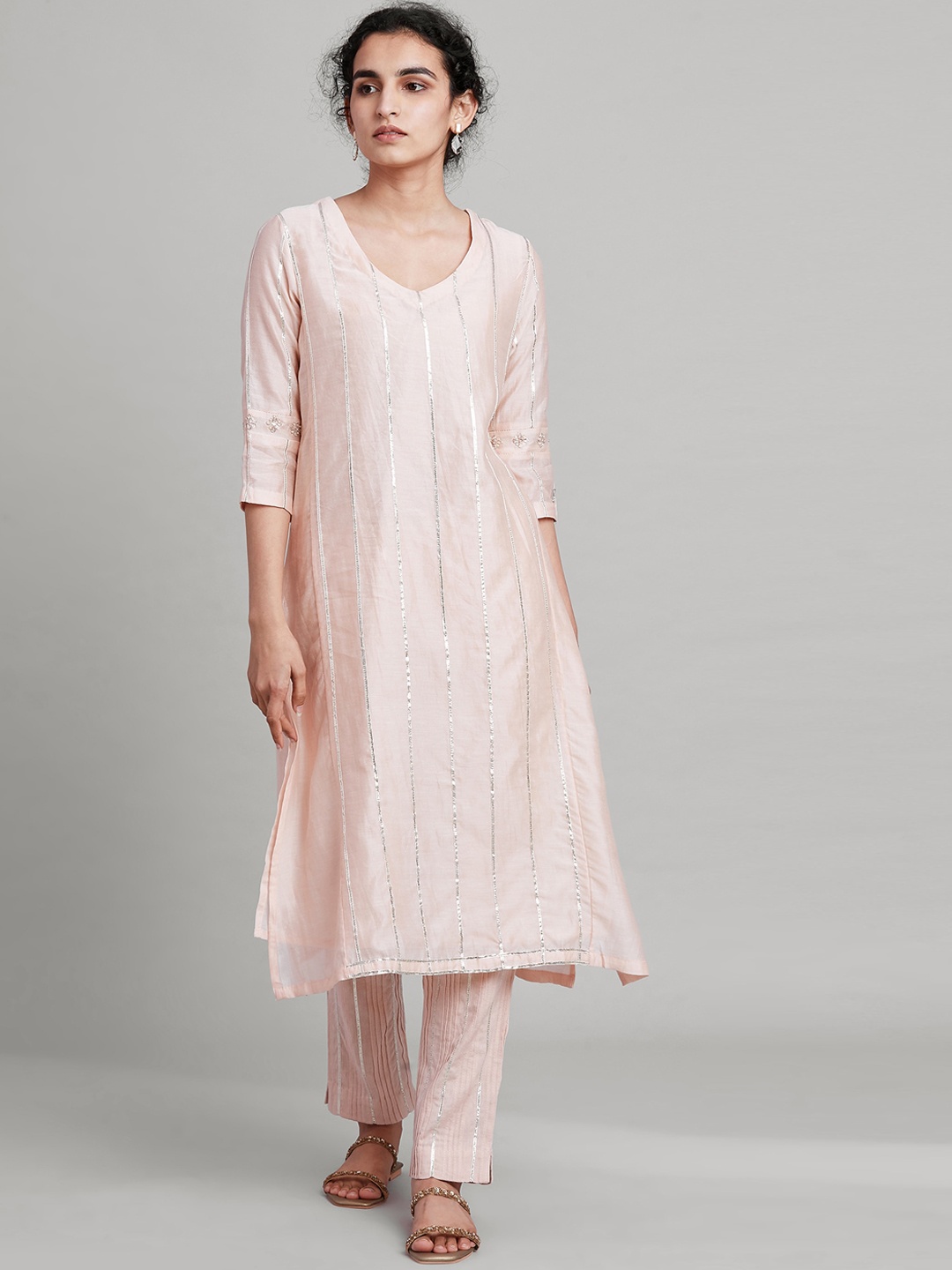 

W The Folksong Collection Women Pink Striped Kurta