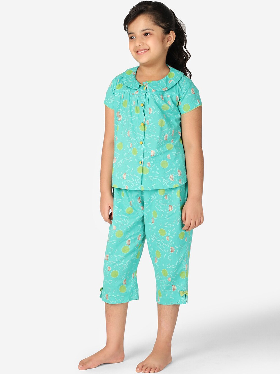 

Fabindia Girls Green & Pink Printed Pure Cotton Night suit