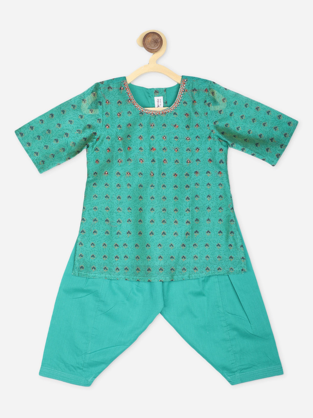 

Fabindia Girls Green Ethnic Motifs Printed Kurti with Salwar