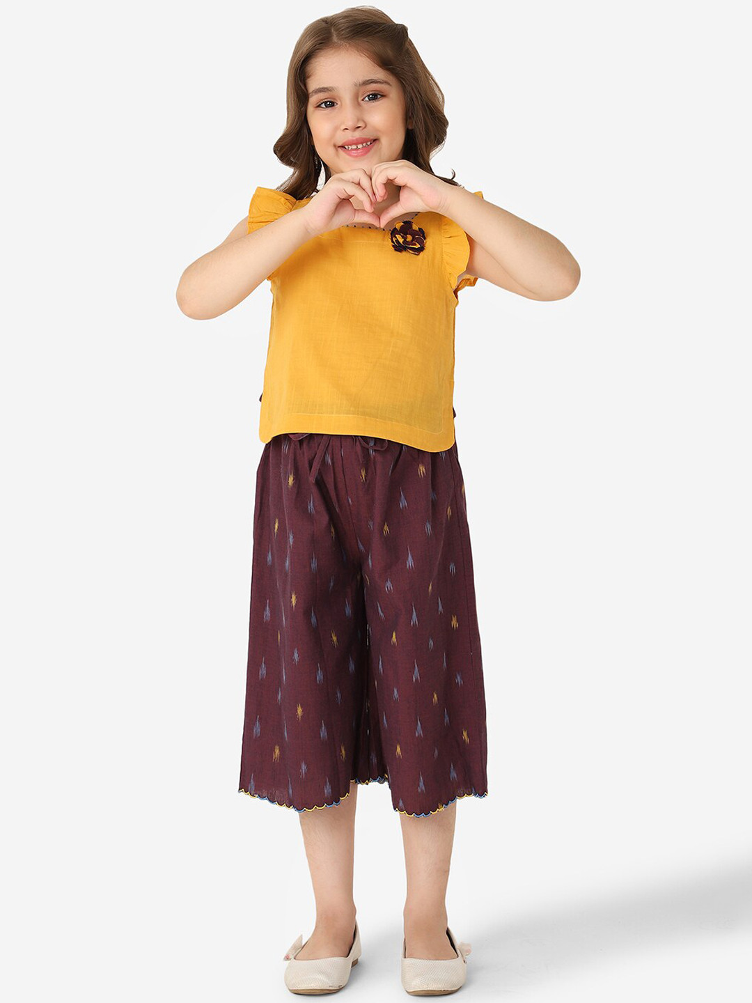 

Fabindia Girls Purple Ethnic Motifs Pure Cotton Top with Palazzos