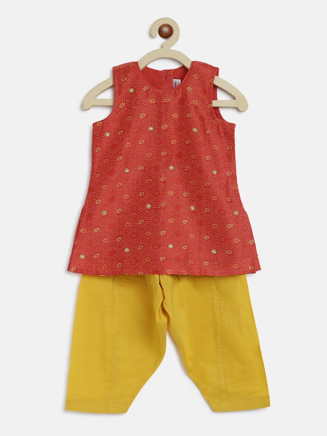 

Fabindia Girls Yellow Embroidered Kurta with Salwar
