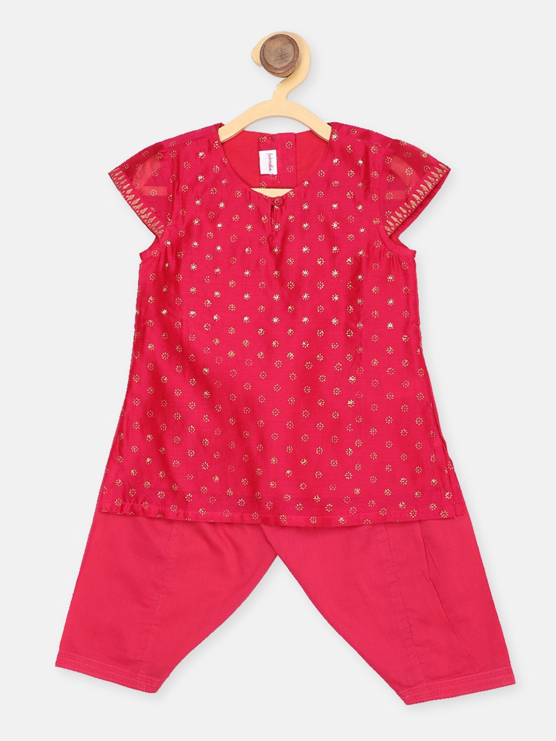 

Fabindia Girls Magenta & Golden Ethnic Motifs Printed Kurta with Patiala