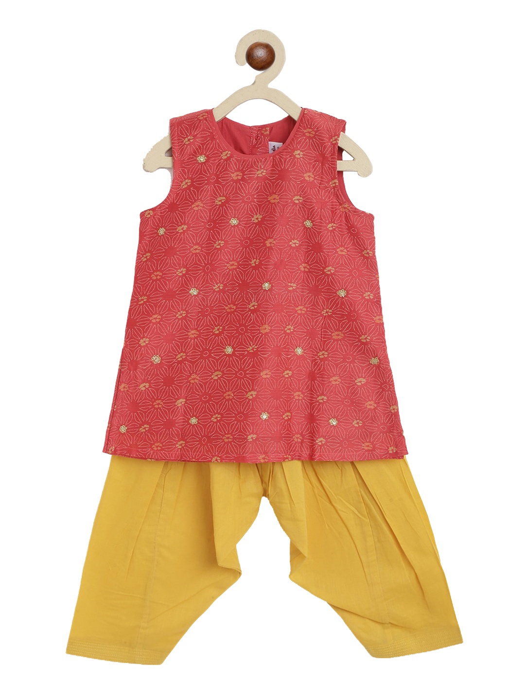 

Fabindia Girls Coral Printed Pleated Kurta with Trousers