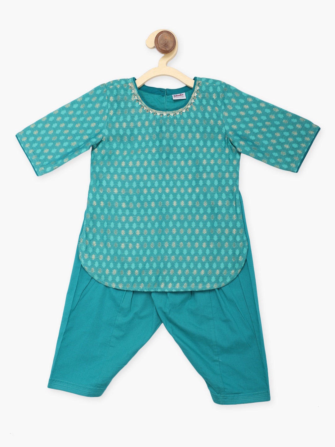 

Fabindia Girls Teal Ethnic Motifs Printed Kurta with Salwar