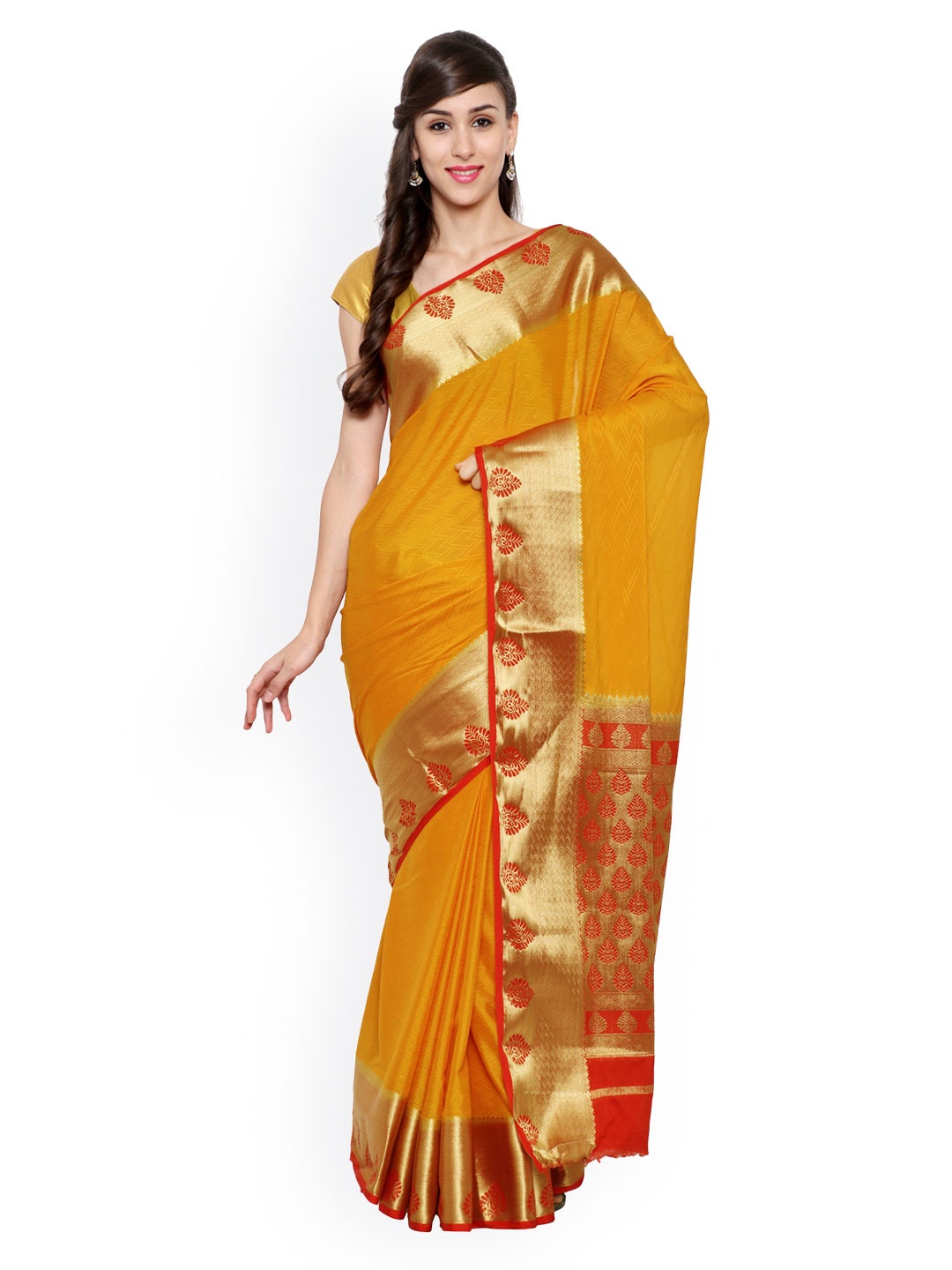 

MIMOSA Yellow Kanjeevaram Crepe & Art Silk Traditional Saree