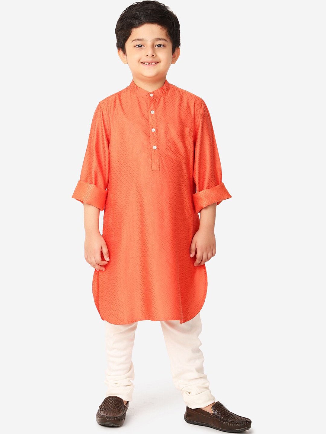 

Fabindia Boys Orange Dobby Pathani Kurta