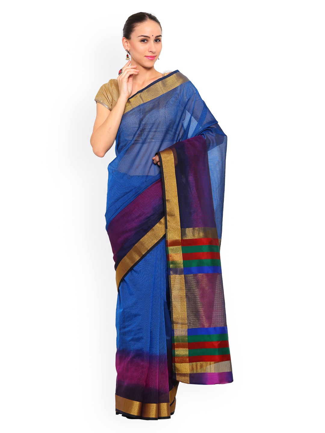 

MIMOSA Blue Kanjeevaram Net & Art Silk Traditional Saree