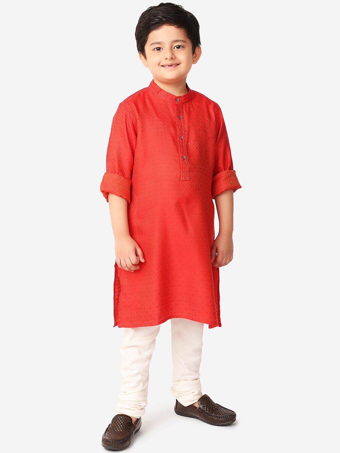 

Fabindia Boys Rust Orange Solid Rayon Kurta