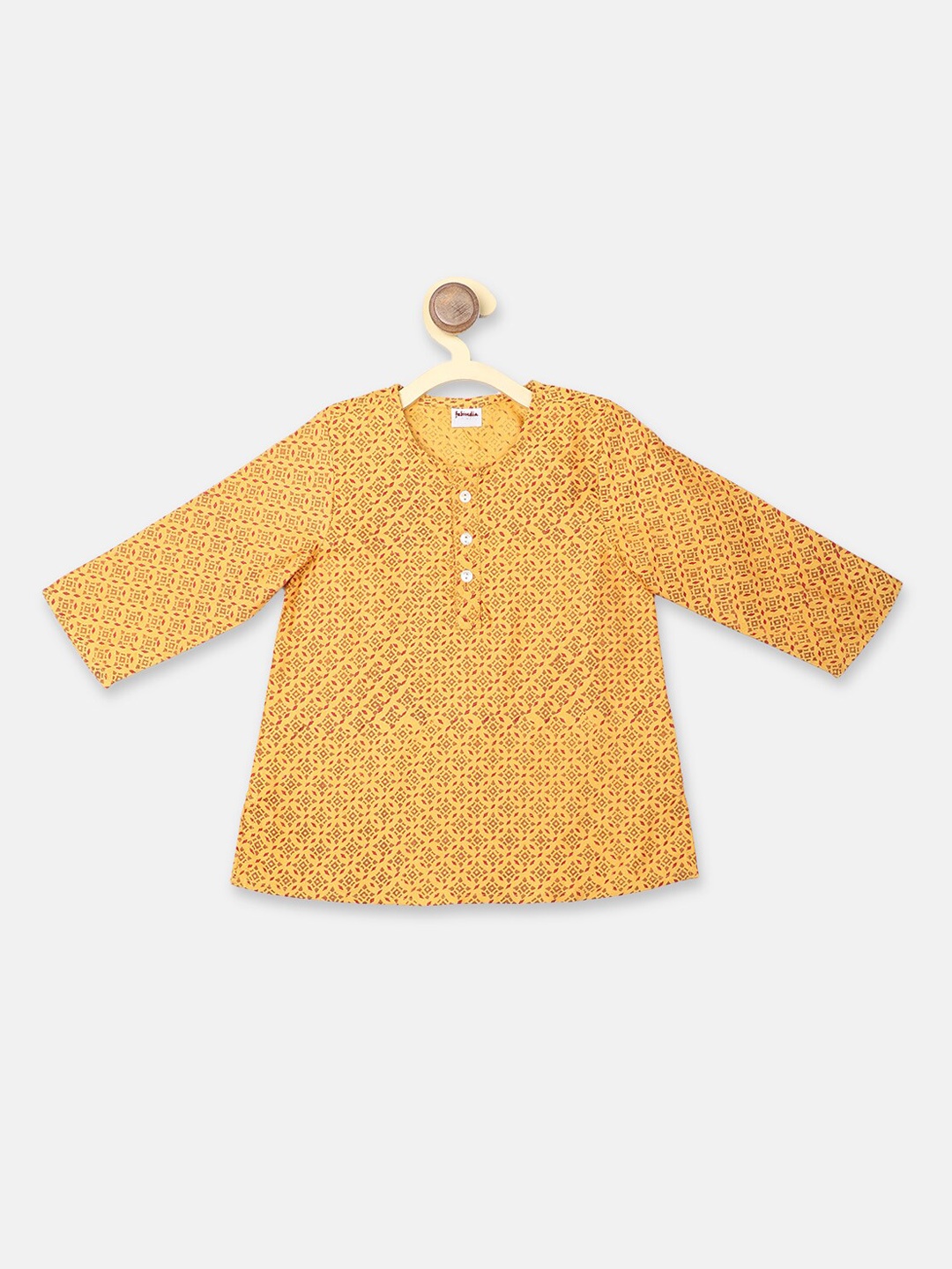 

Fabindia Boys Mustard Yellow Geometric Printed A-Line Kurta