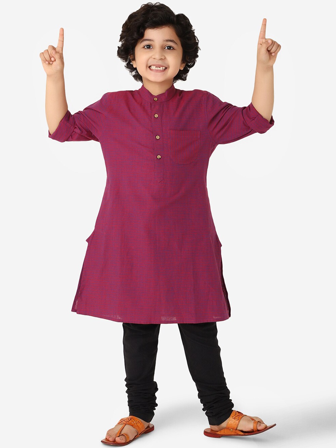 

Fabindia Boys Purple & Navy Blue Cotton Kurta