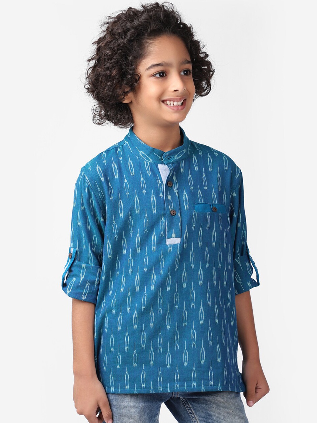 

Fabindia Boys Blue Ethnic Motifs Cotton Kurta