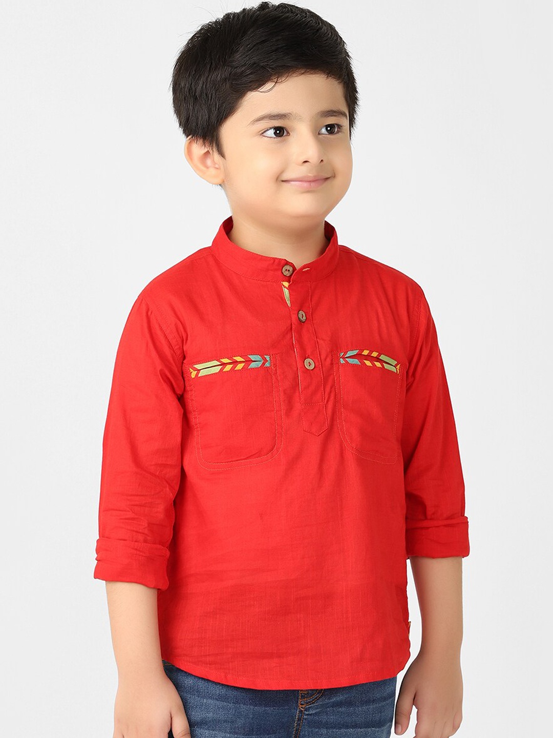 

Fabindia Boys Red Solid Cotton Kurta