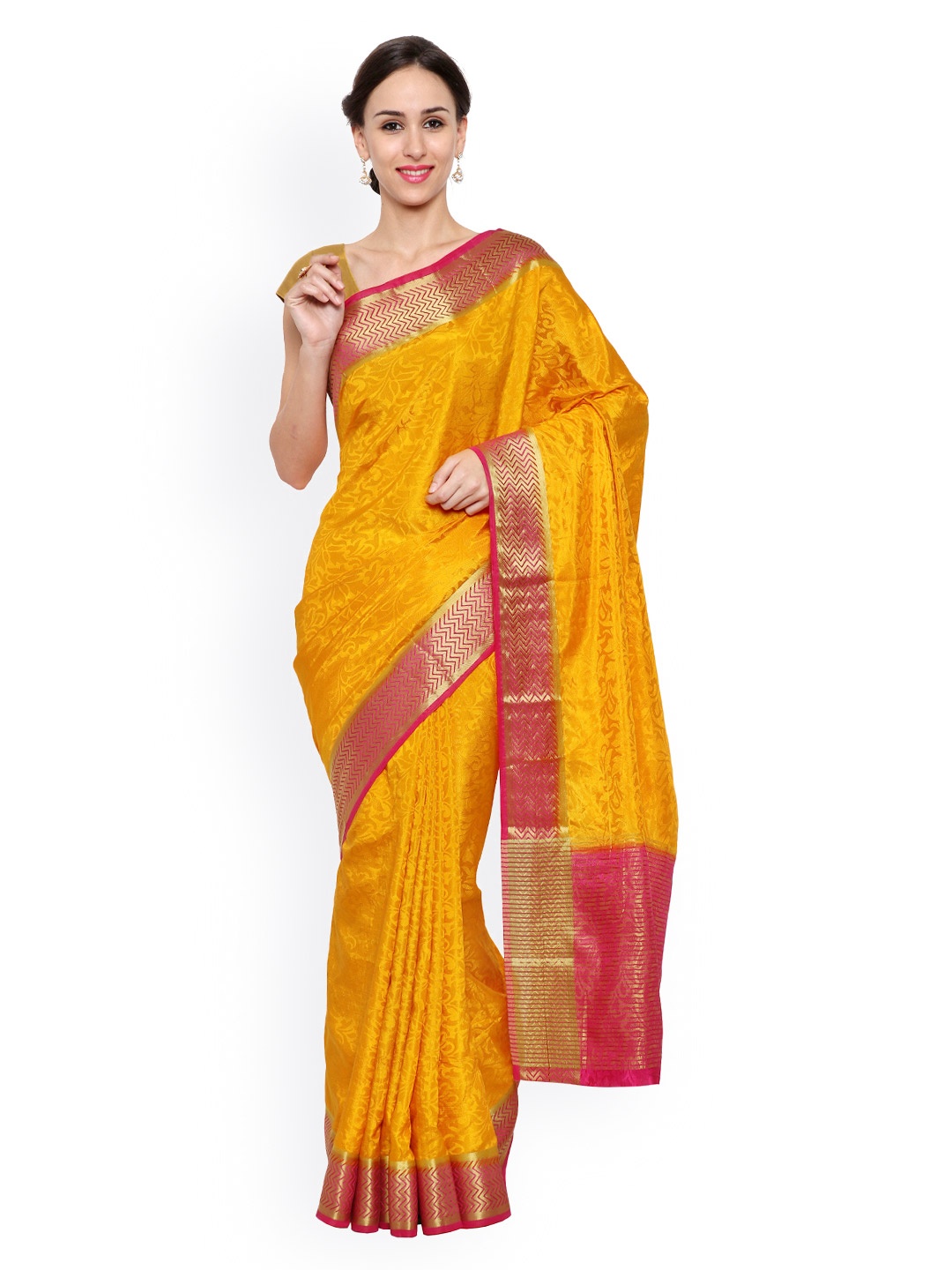 

MIMOSA Orange Kanjivaram Tussar Silk Traditional Saree