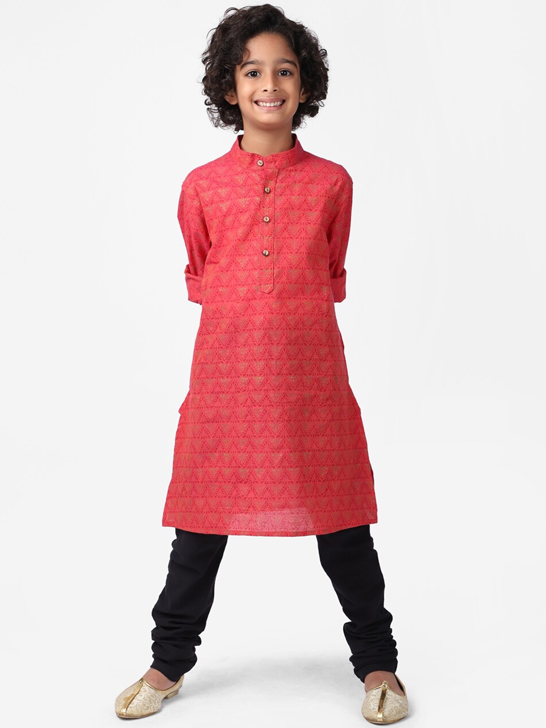 

Fabindia Boys Pink Ethnic Motifs Printed Cotton Kurta