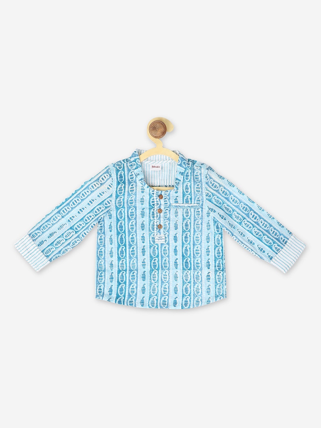 

Fabindia Boys Blue Striped Cotton Kurta