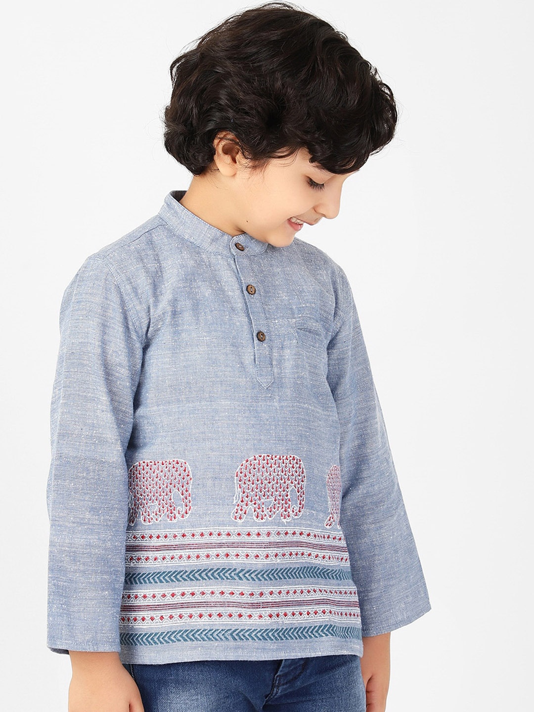 

Fabindia Boys Blue Quirky Printed Cotton Kurta