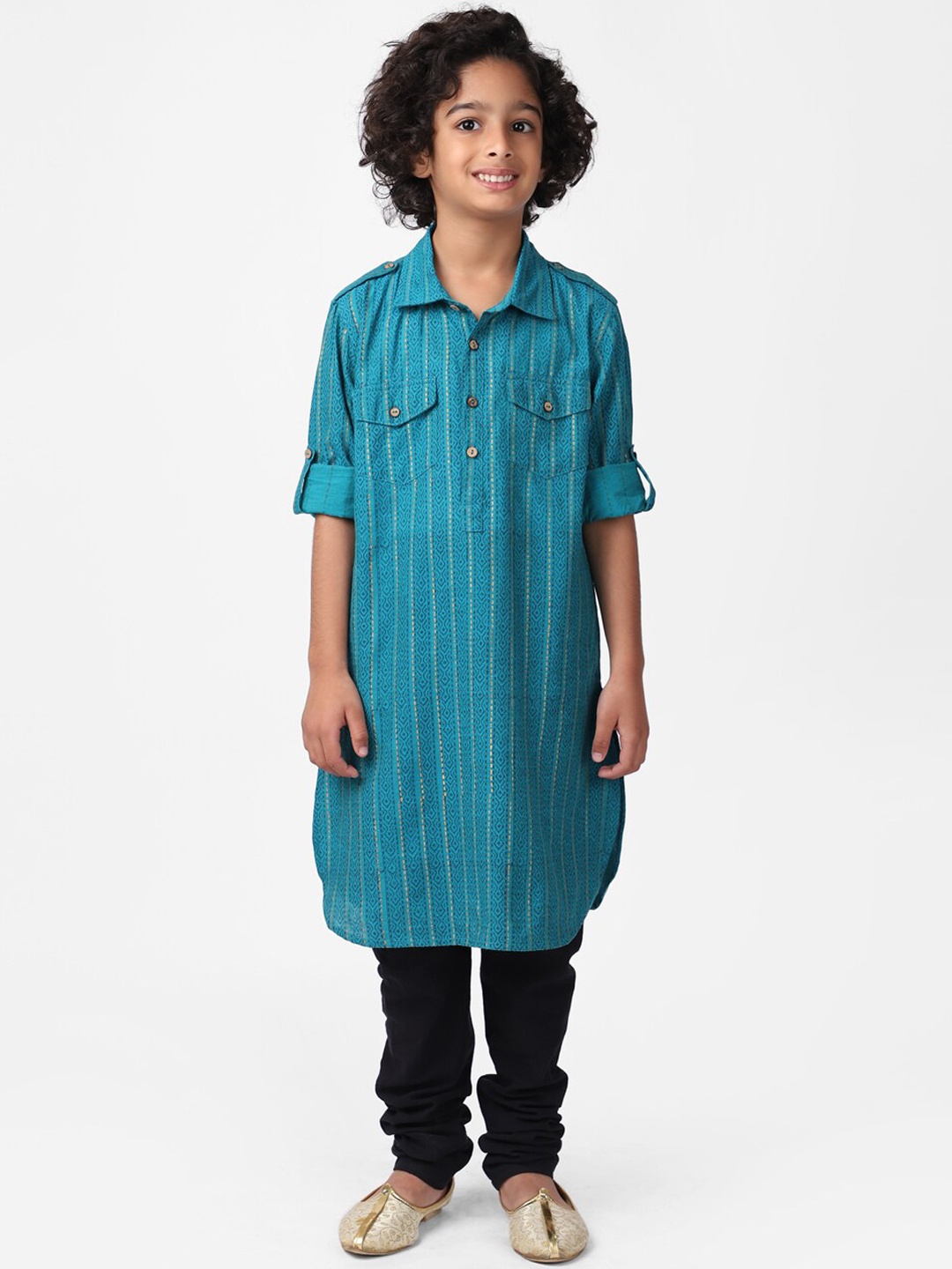 

Fabindia Boys Green Geometric Printed Cotton Kurta