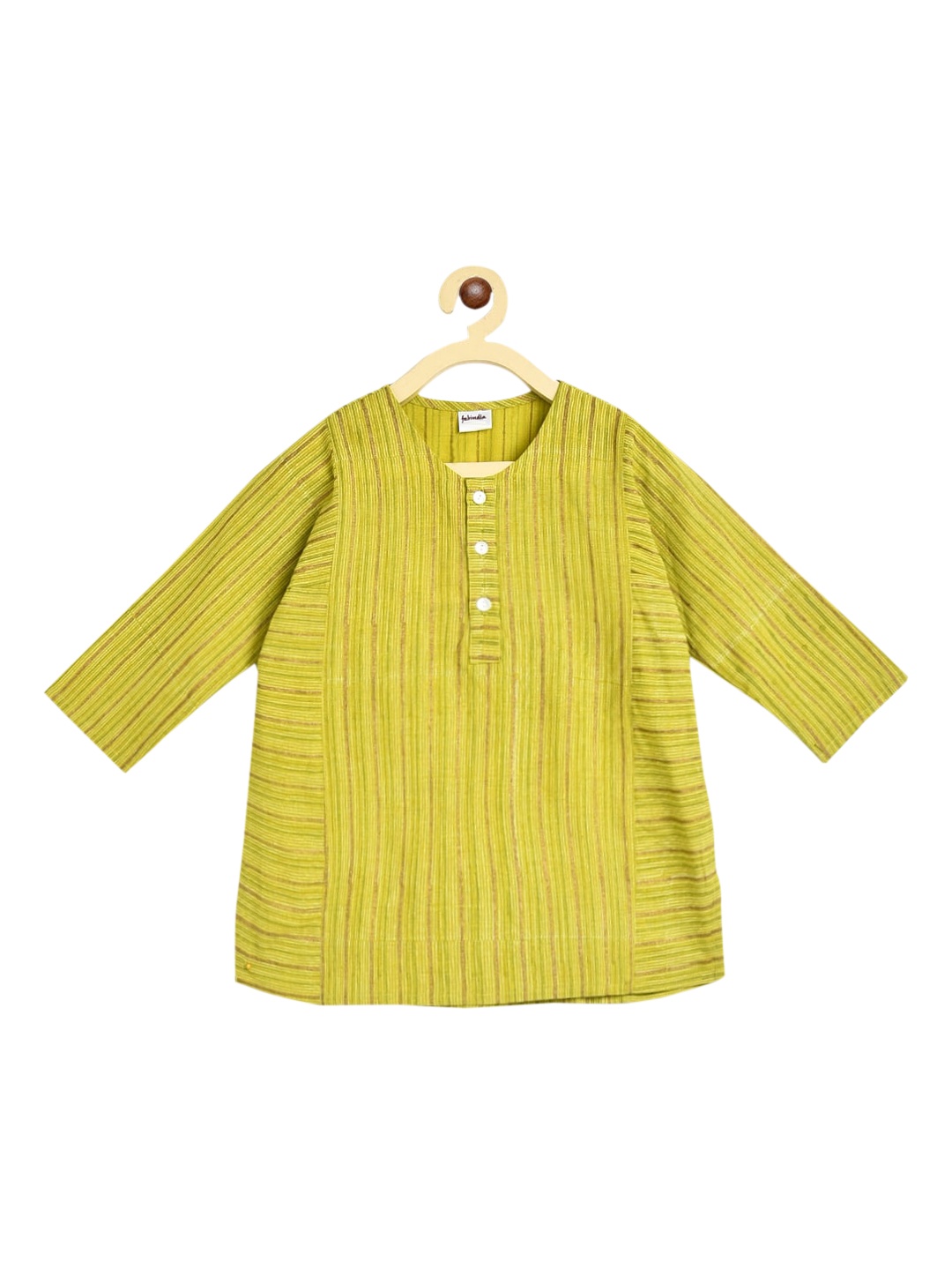 

Fabindia Boys Green Striped Cotton Kurta